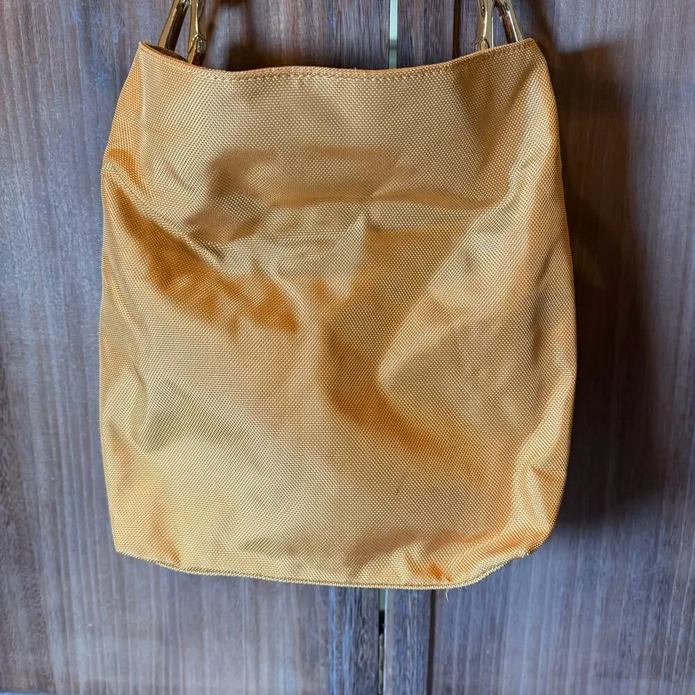 JPK Paris 75 Gold Nylon Hobo Shoulder Bag Floral Lining Leather Handles